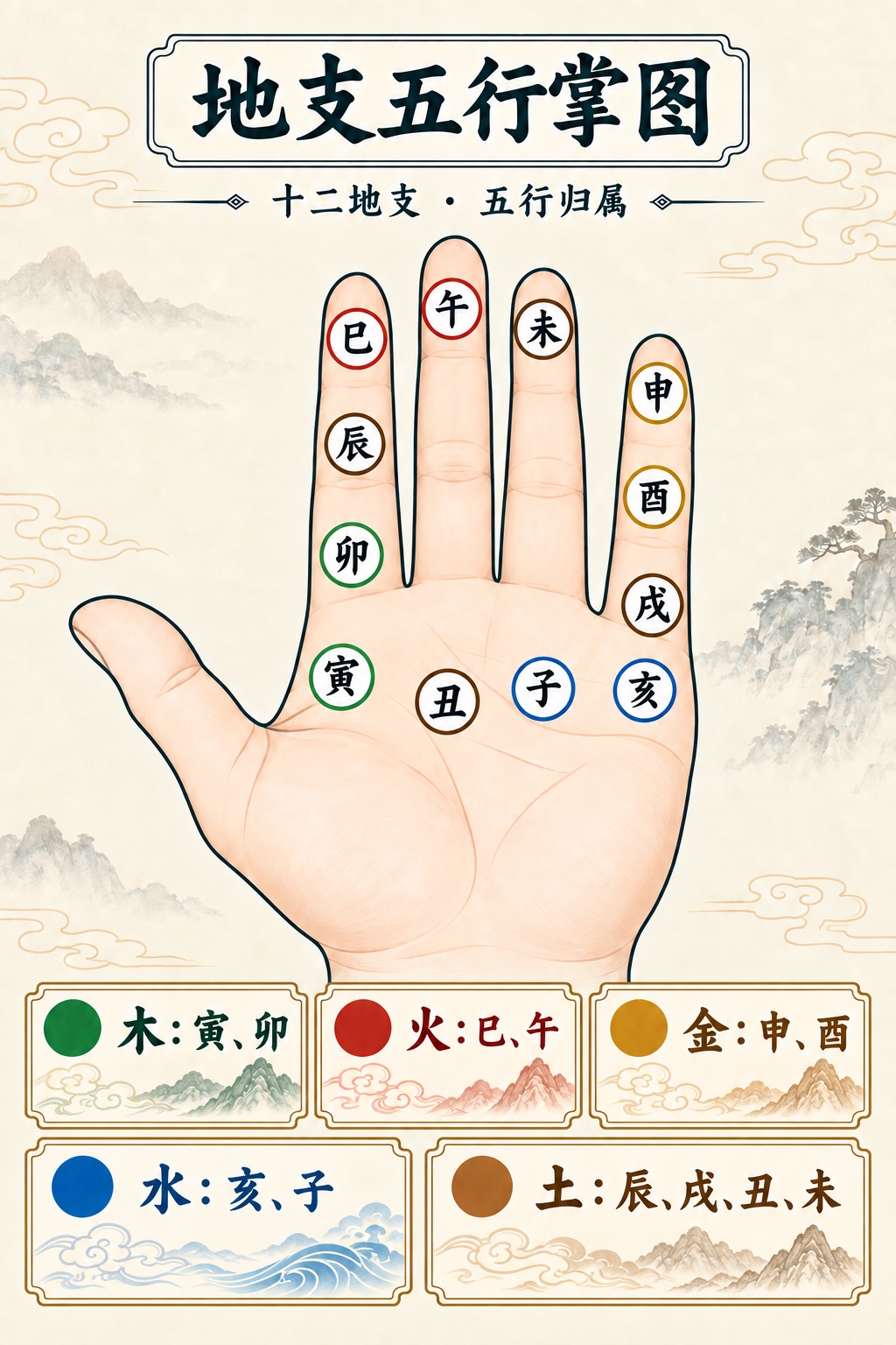 地支五行掌诀图